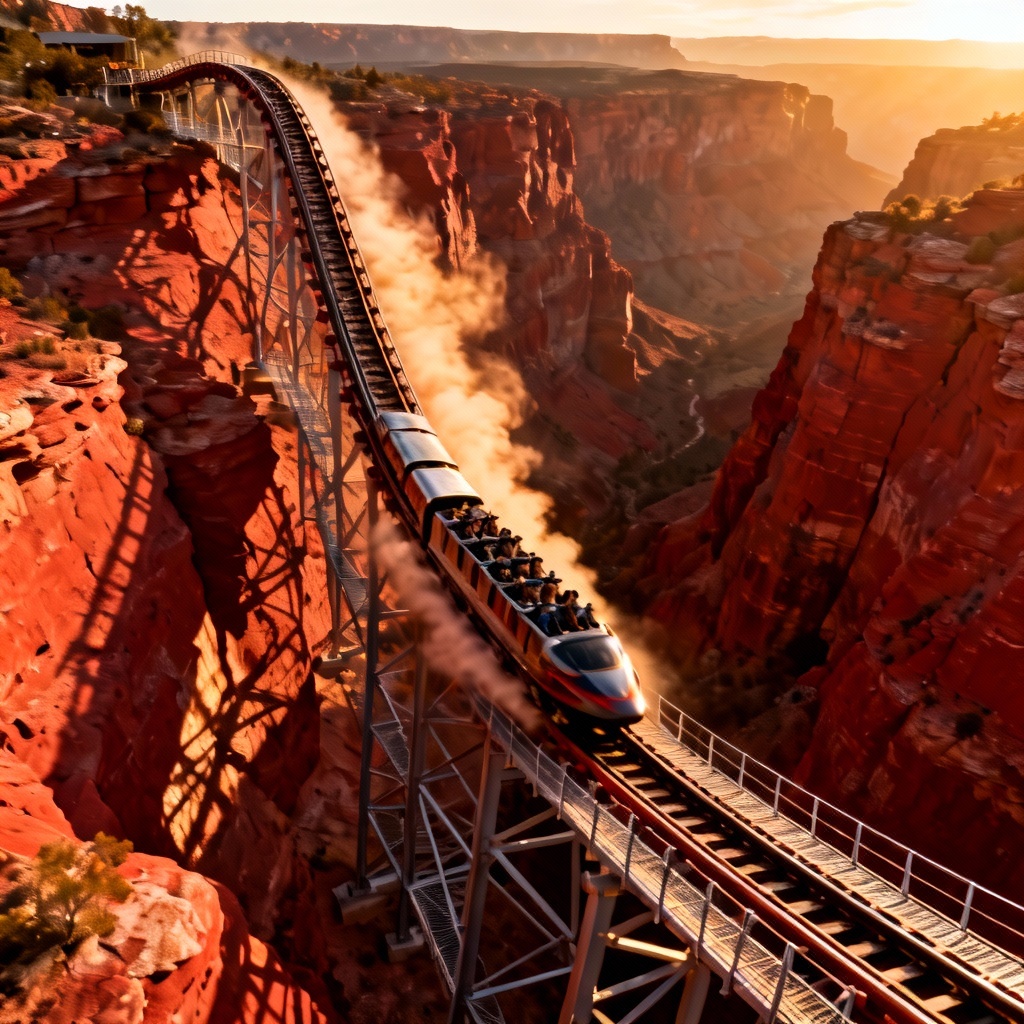 AI hypercoaster diving into a rocky canyon