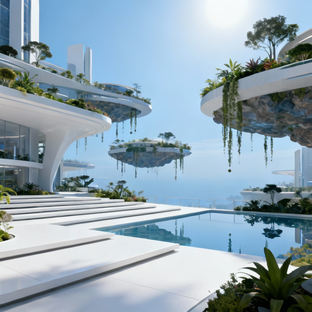 AI futuristic sky island paradise