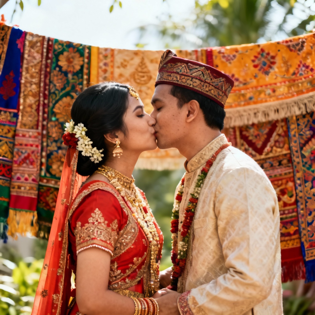 AI Cultural Attire Wedding Kiss