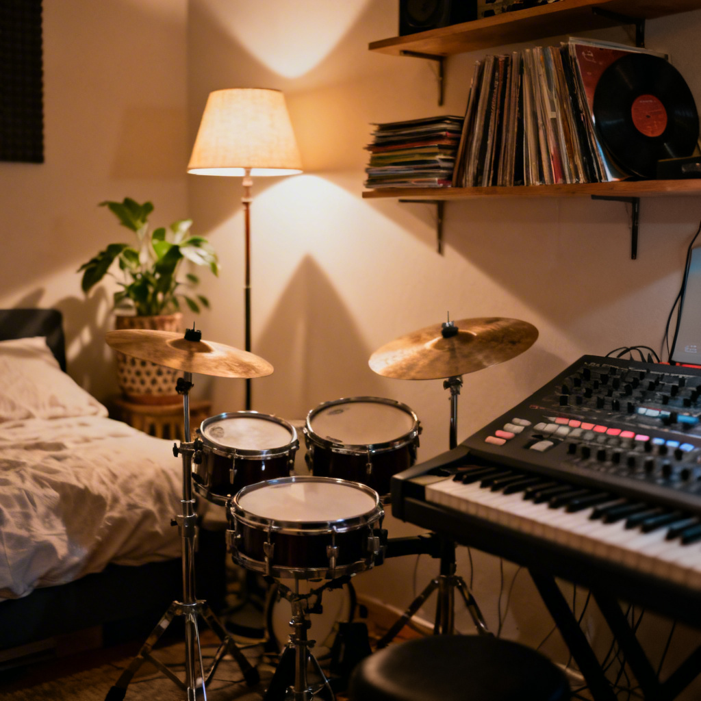 AI lo fi bedroom drummer and sampler