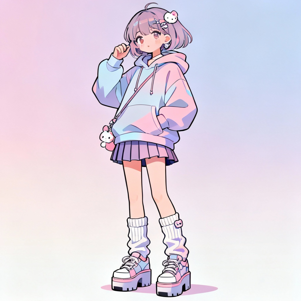 AI anime character outfit design with pastel street fashion