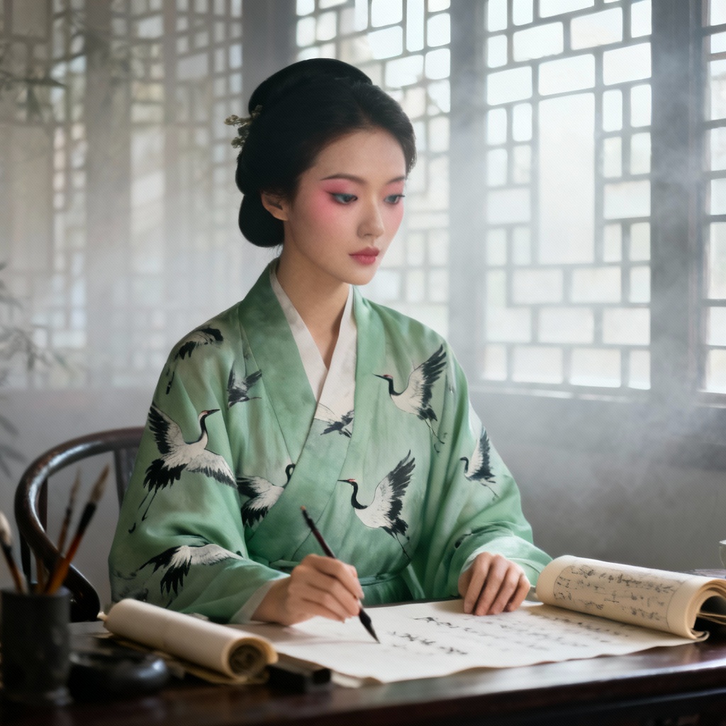 AI Zhen Huan strategist in jade attire
