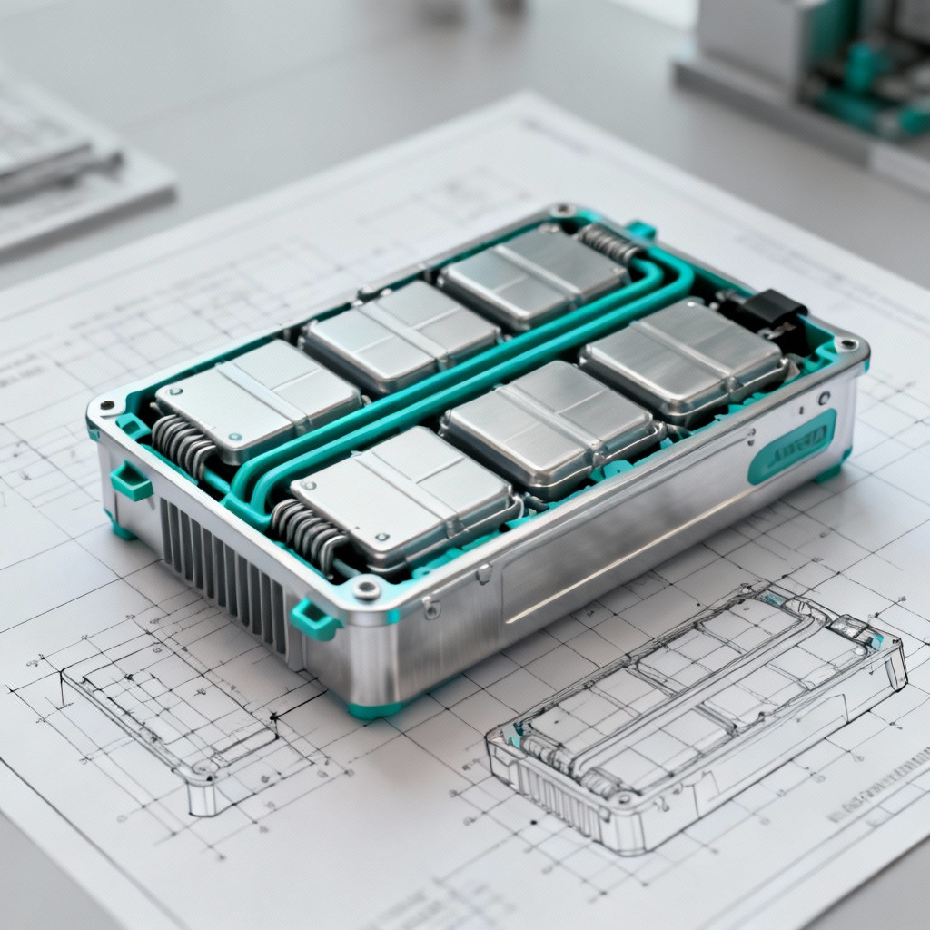 AI EV battery module product render top-down view