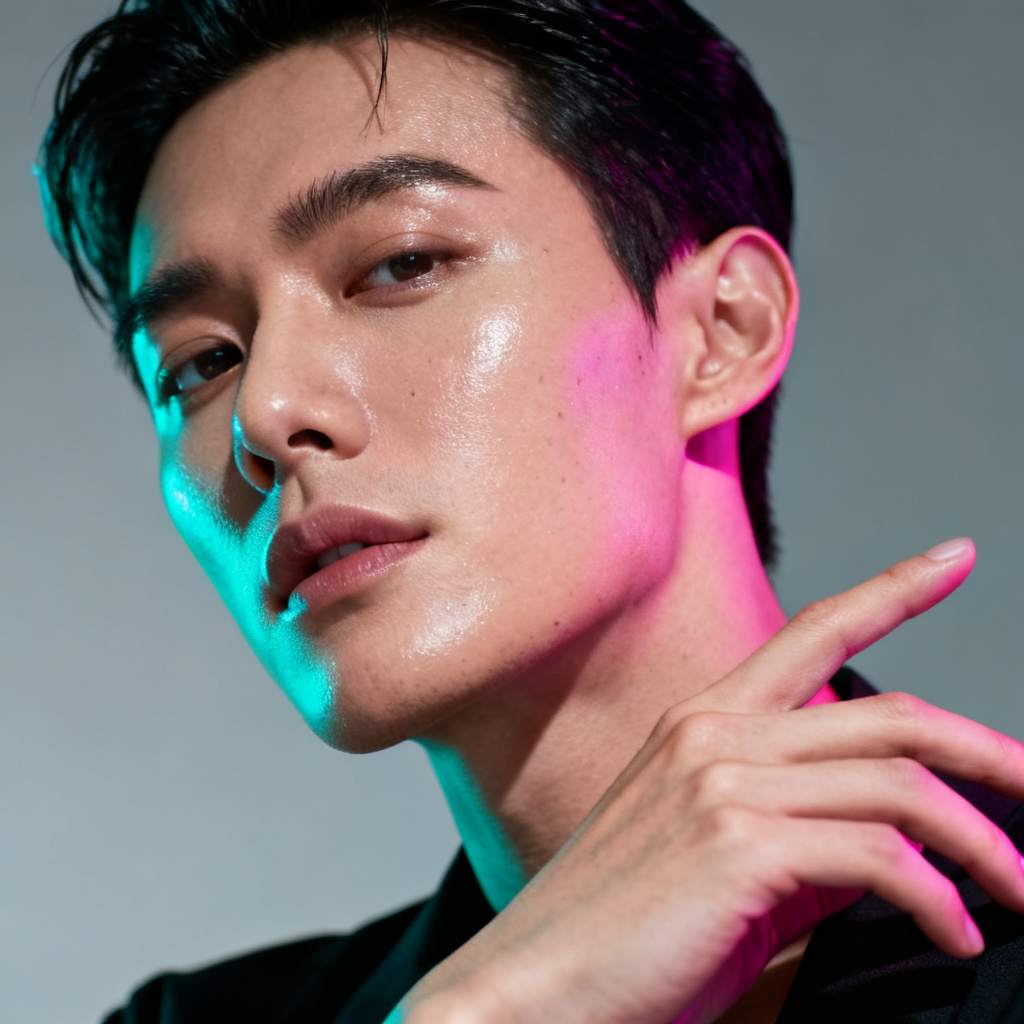Fashion editorial portrait with de-aging effects