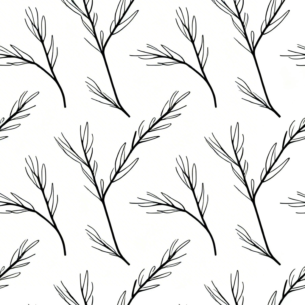 Minimal monochrome line art leaf pattern
