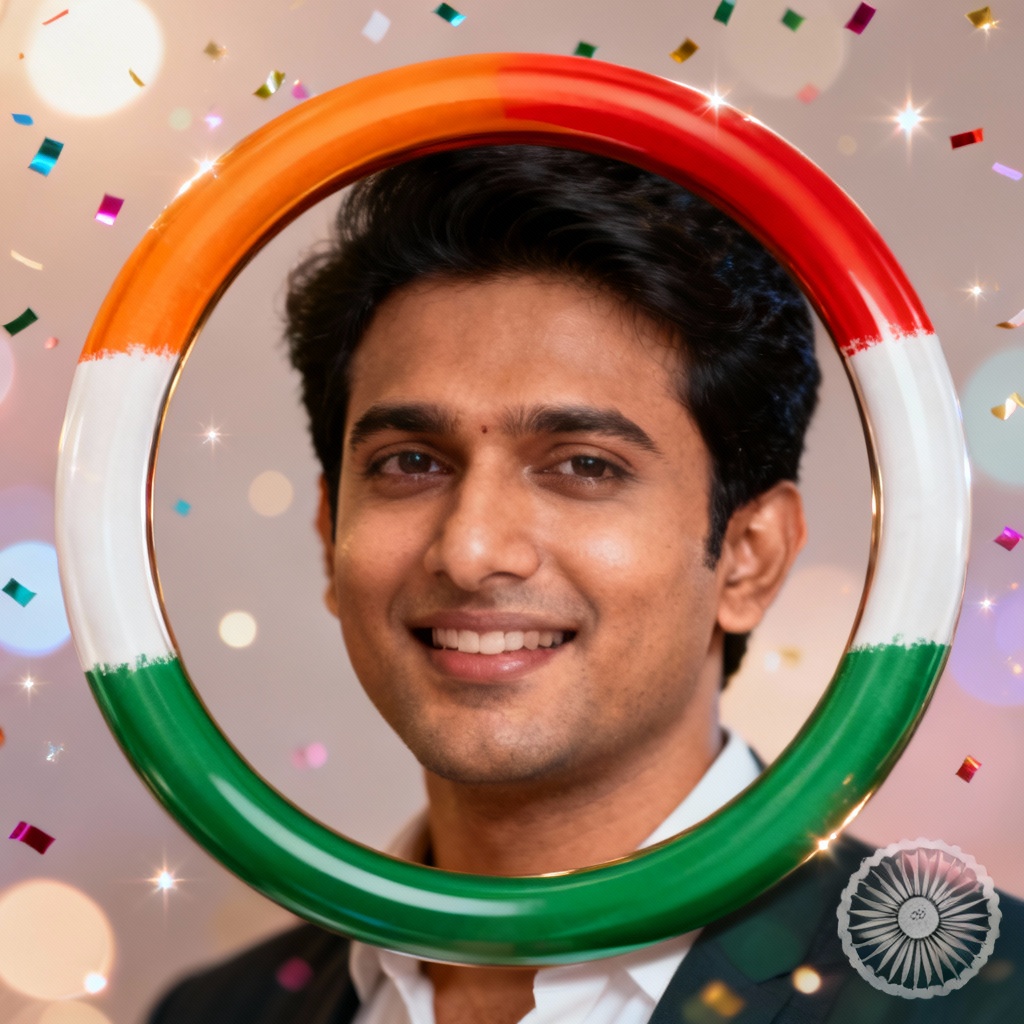 AI profile picture with tricolor ring and confetti