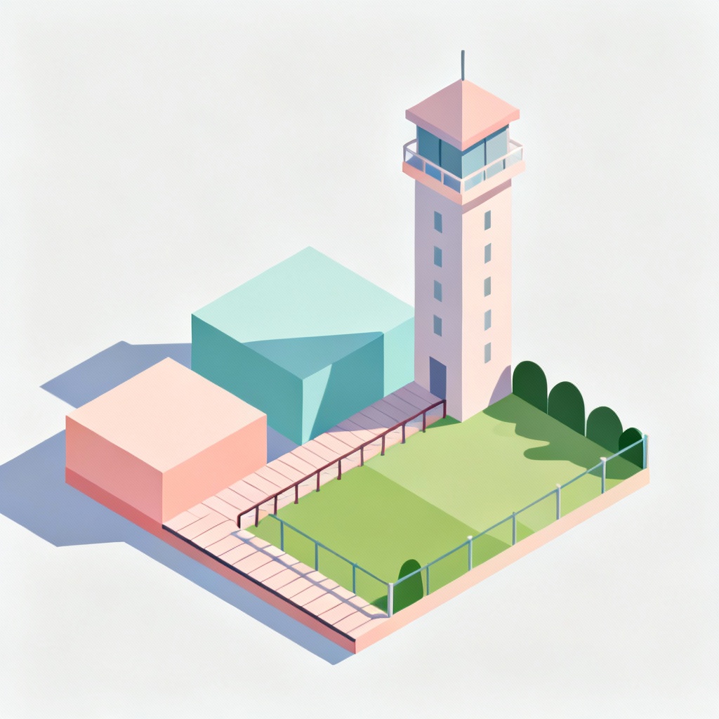 Isometric minimal prison layout graphic