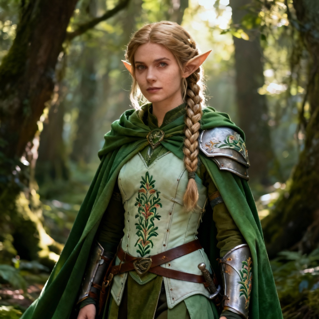 AI fantasy elf cosplay costume with cloak and leather armor