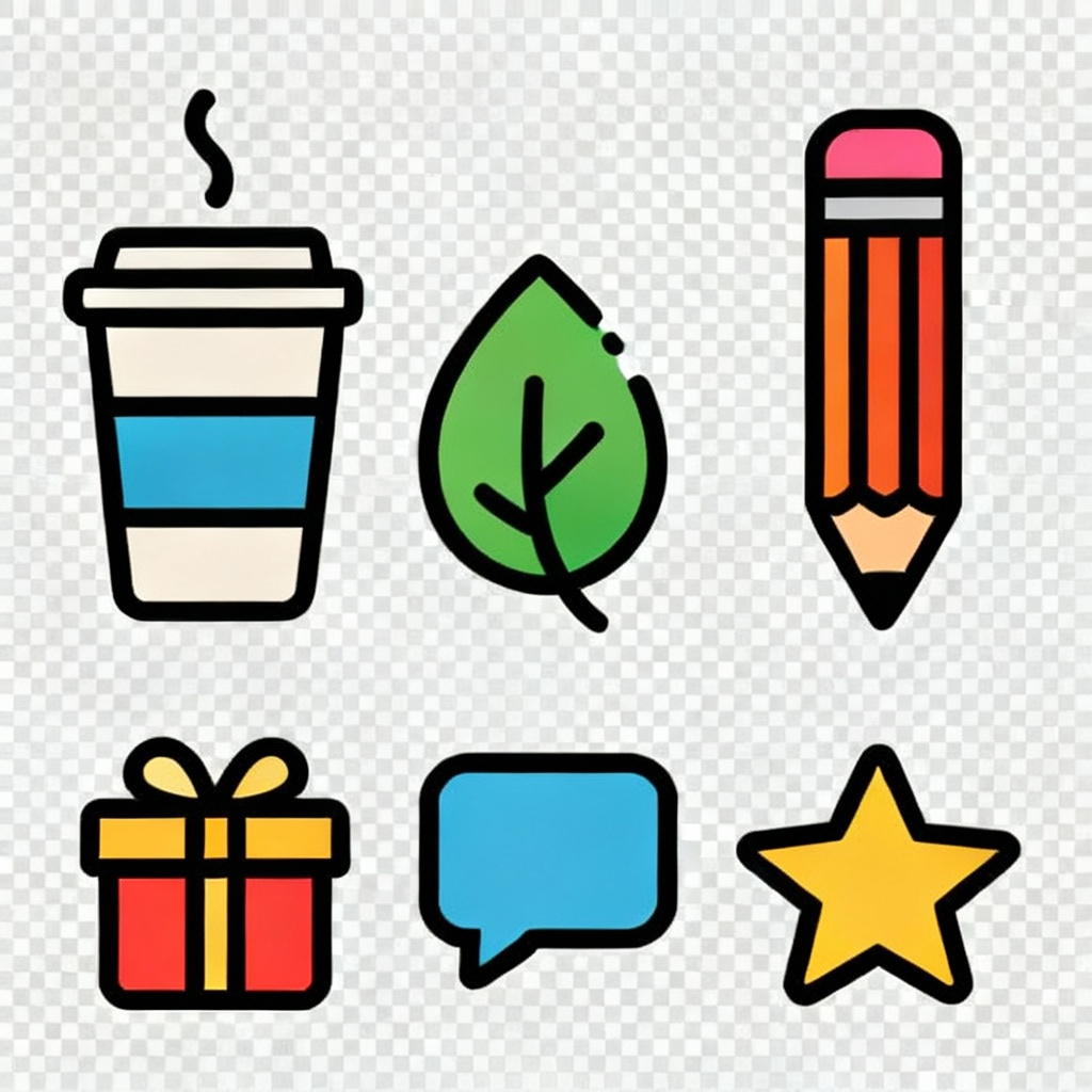 AI-generated flat vector clip art icon pack on transparent background