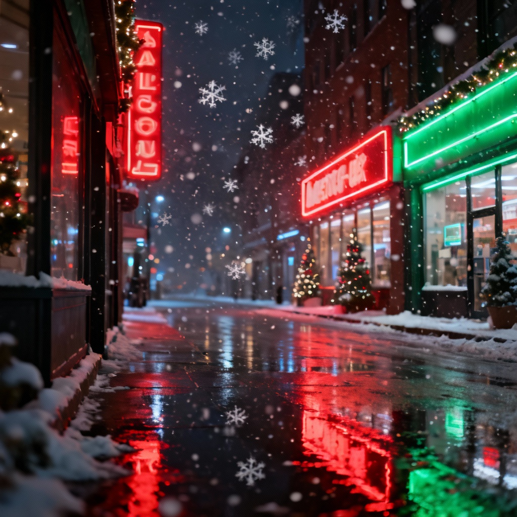 AI Neon Christmas Cityscape Wallpaper 4K