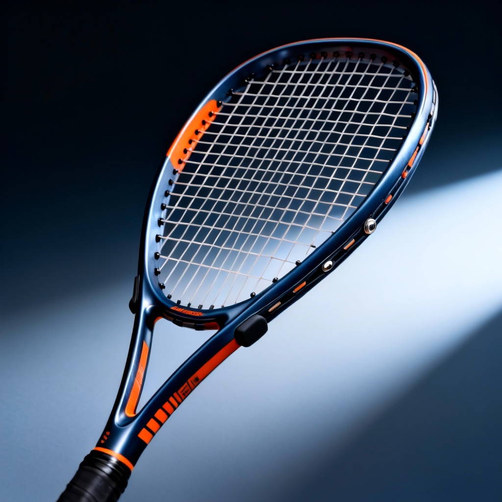 AI squash racket with power beam and close-up details