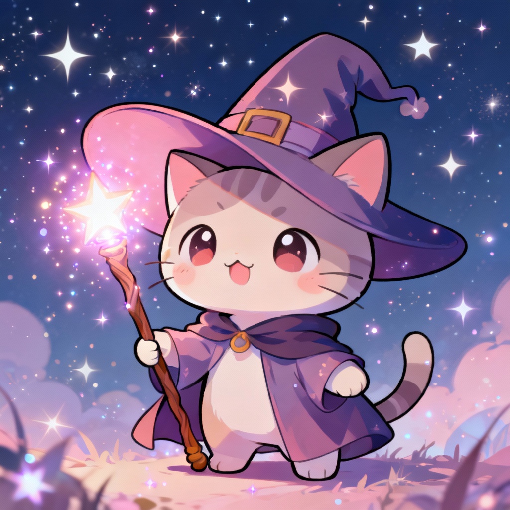 AI chibi cat wizard character