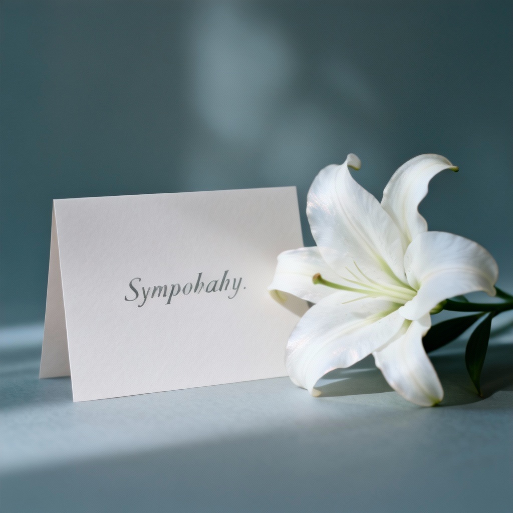 Sympathy card with white lily and muted tones