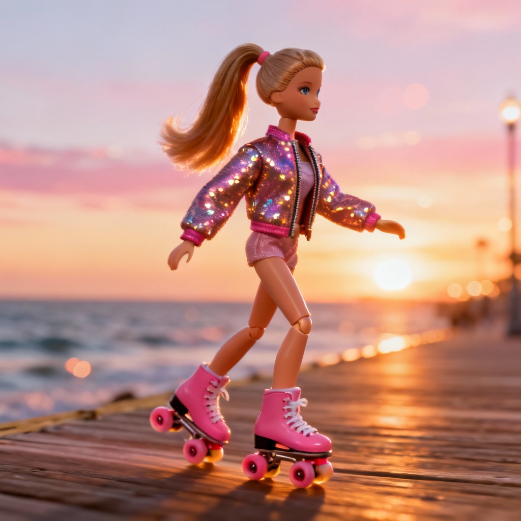 AI Malibu sunset roller skates Barbie-style doll