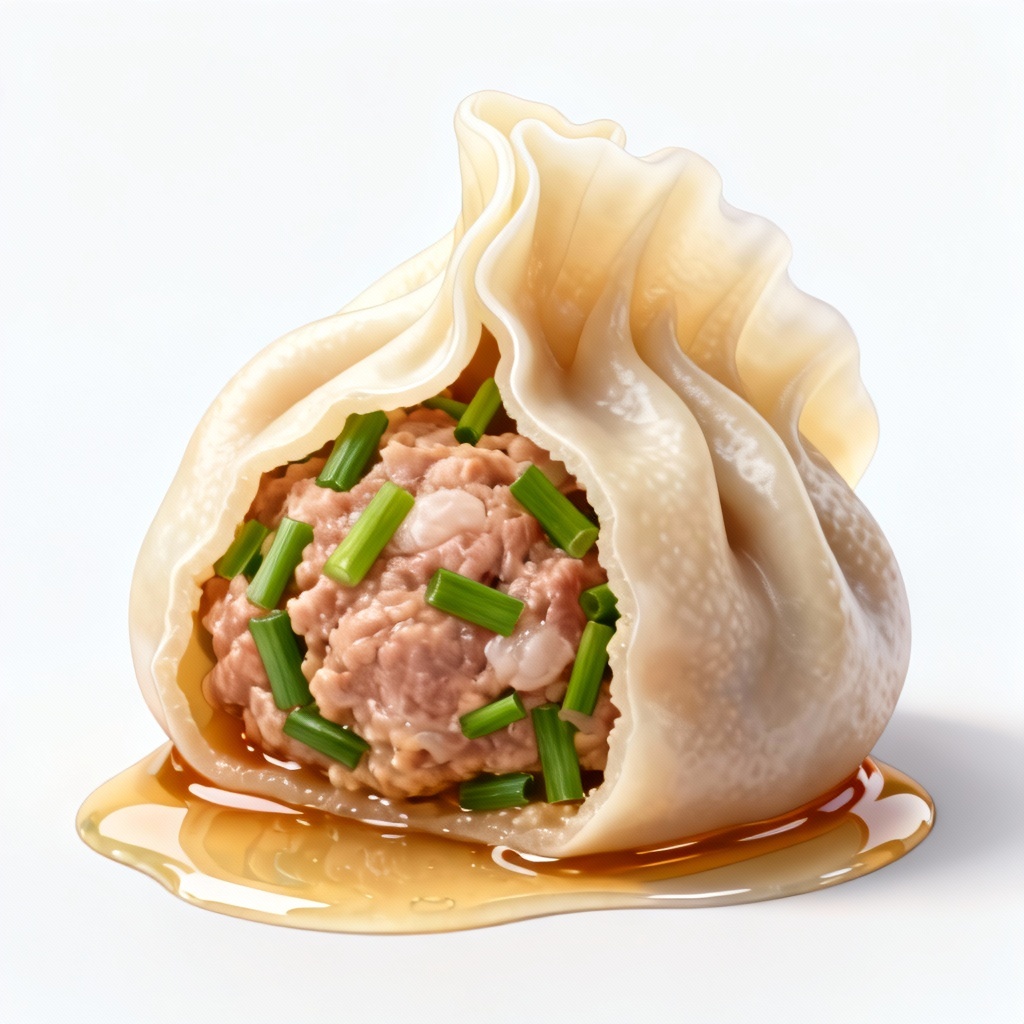 Cross section cutaway of a dumpling showing juicy filling