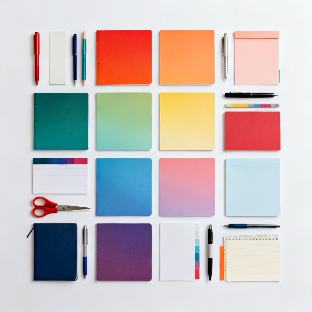 AI color coded stationery neatly arranged in a grid