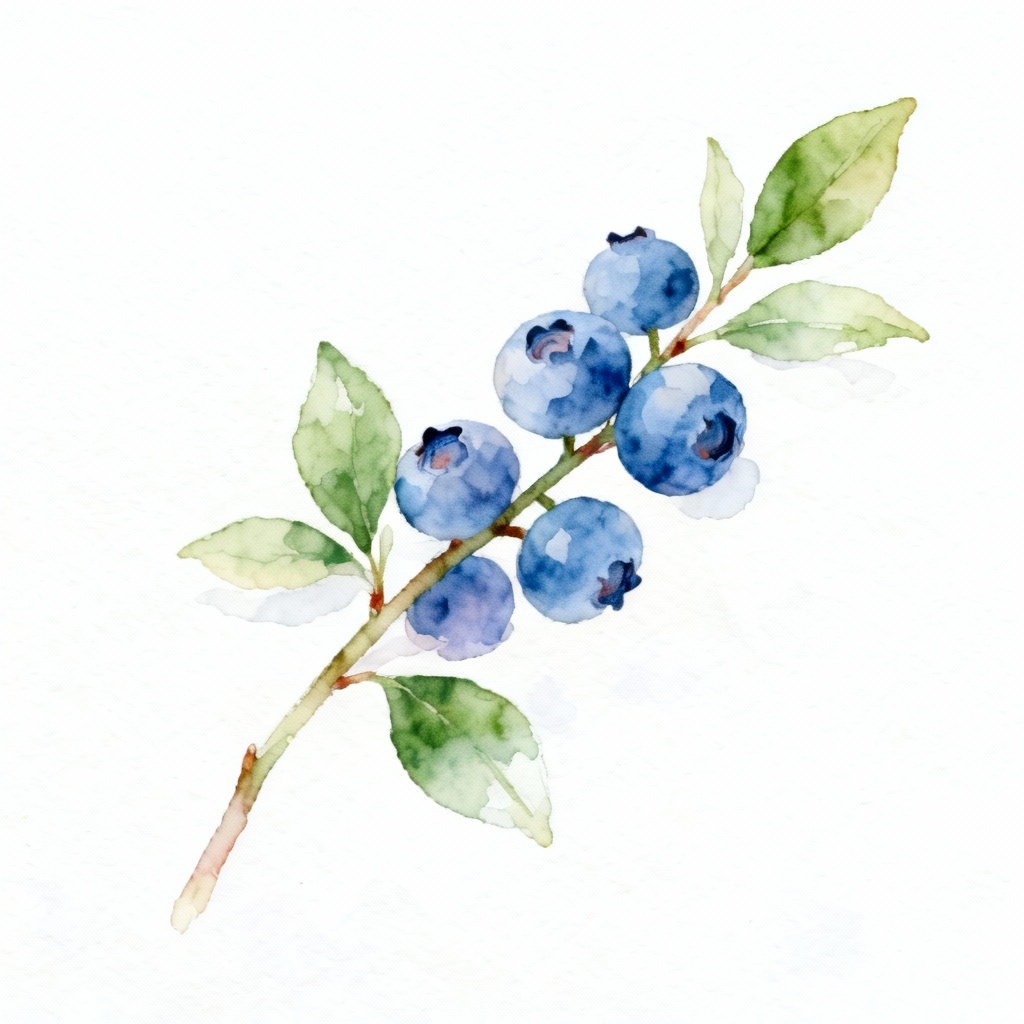 AI watercolor painting of a blueberry branch and leaves