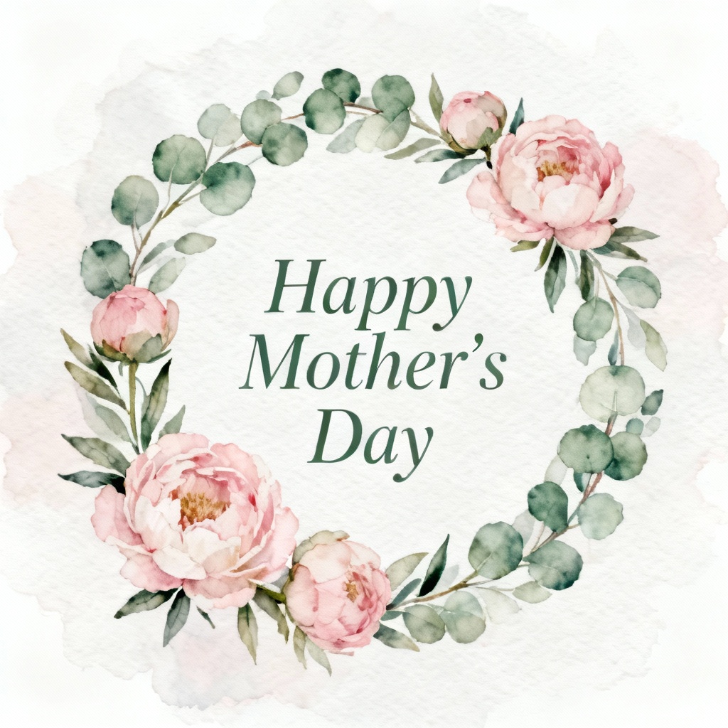 Watercolor peonies Mother's Day card front