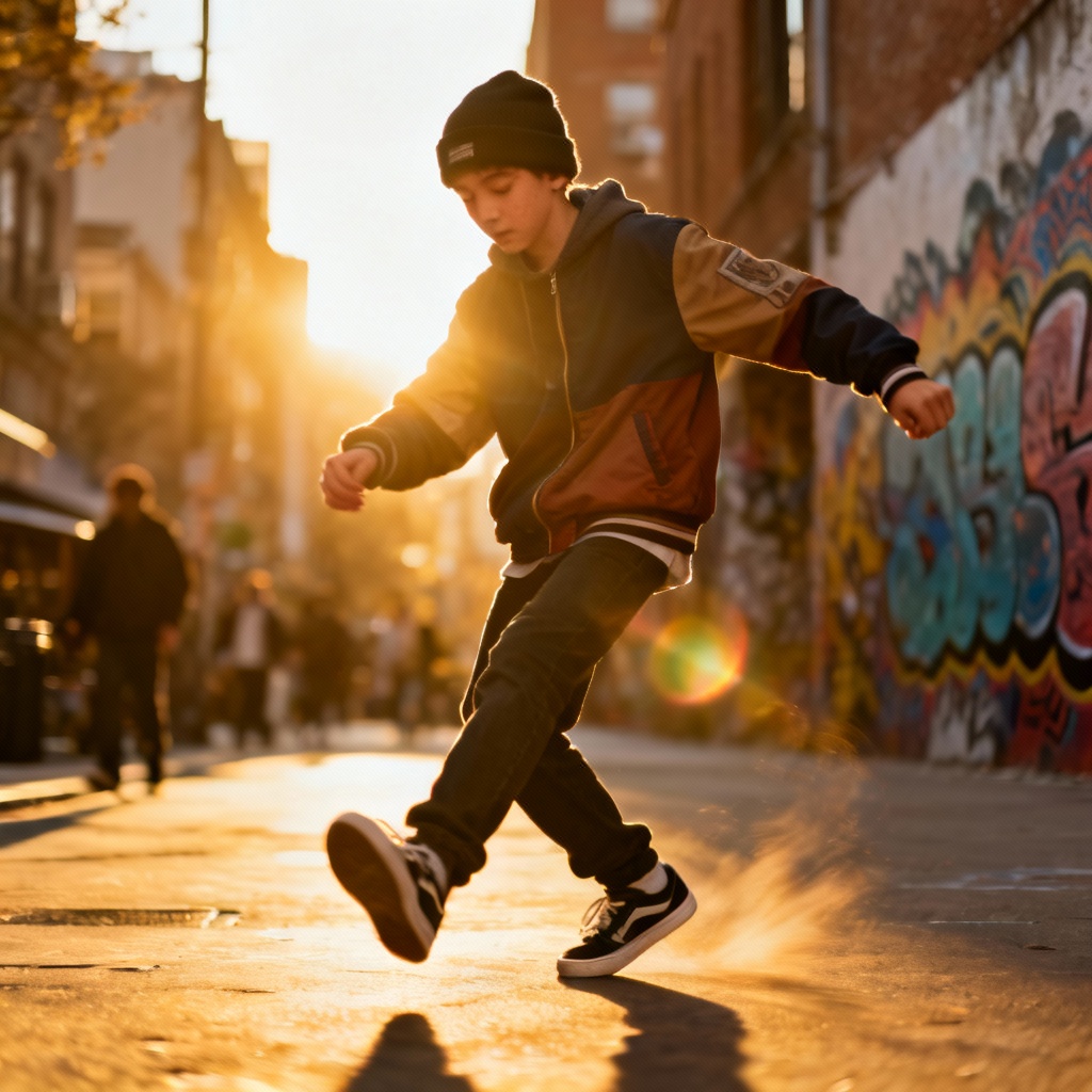 AI streetwear dancing boy shuffle move