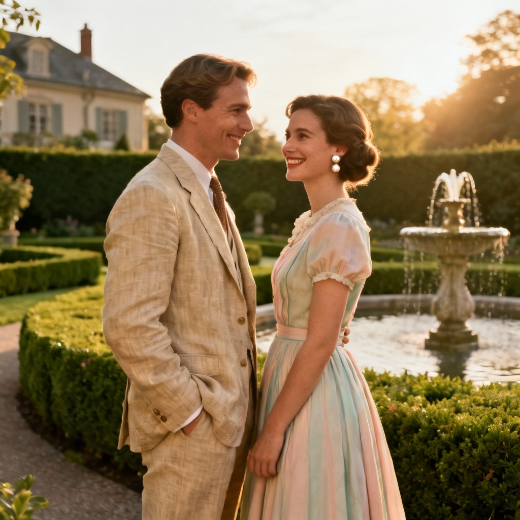 AI old money couple at an elegant garden party