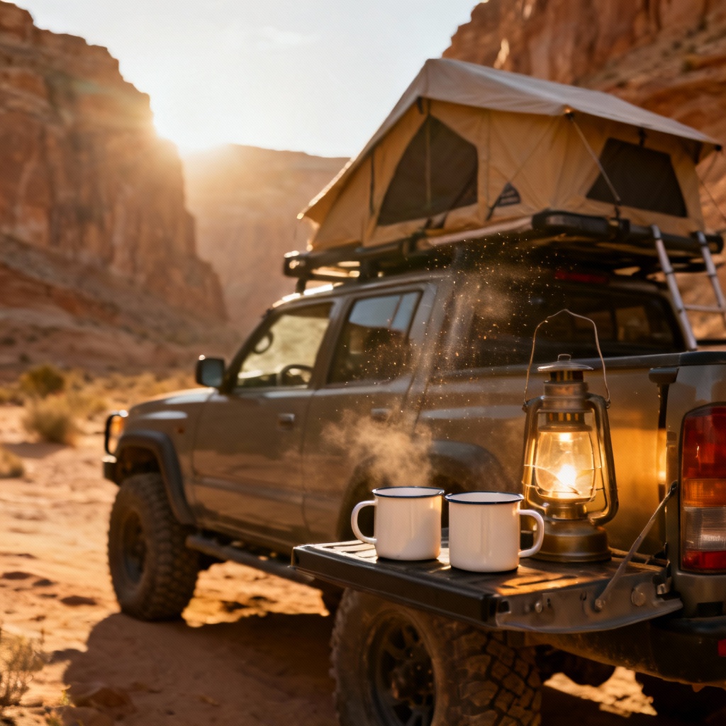 AI overland jeep desert campsite