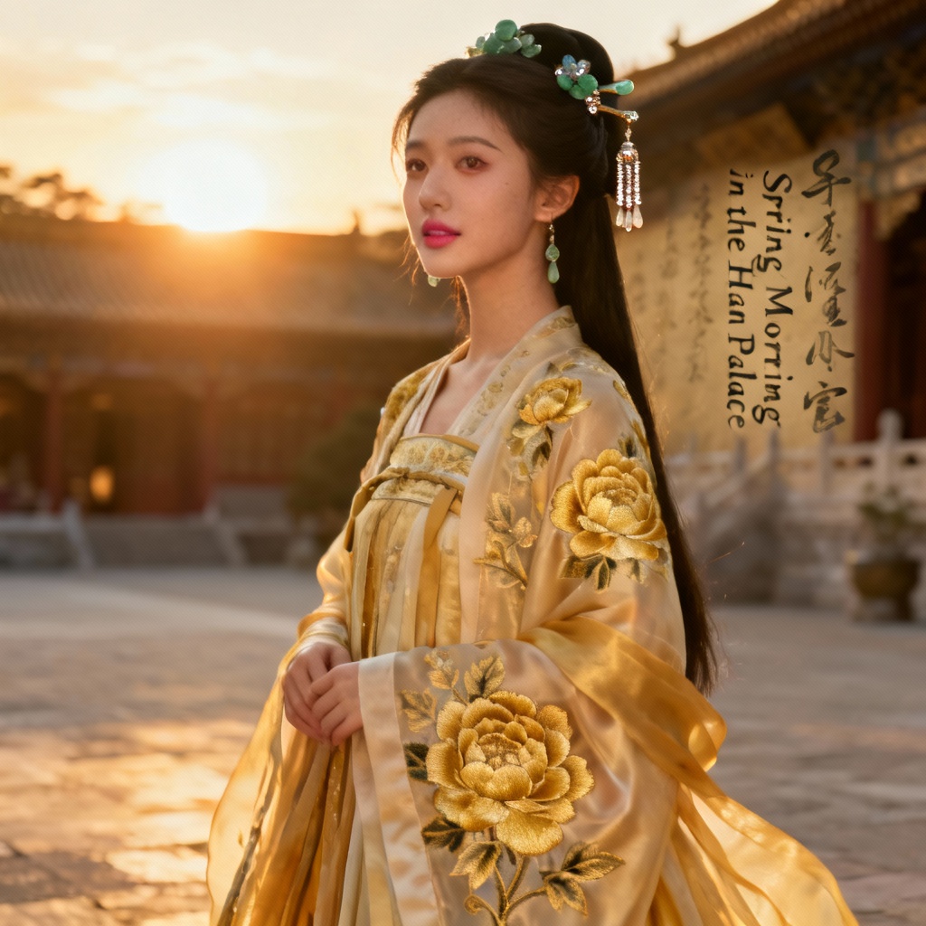 AI Tang dynasty hanfu portrait with palace background