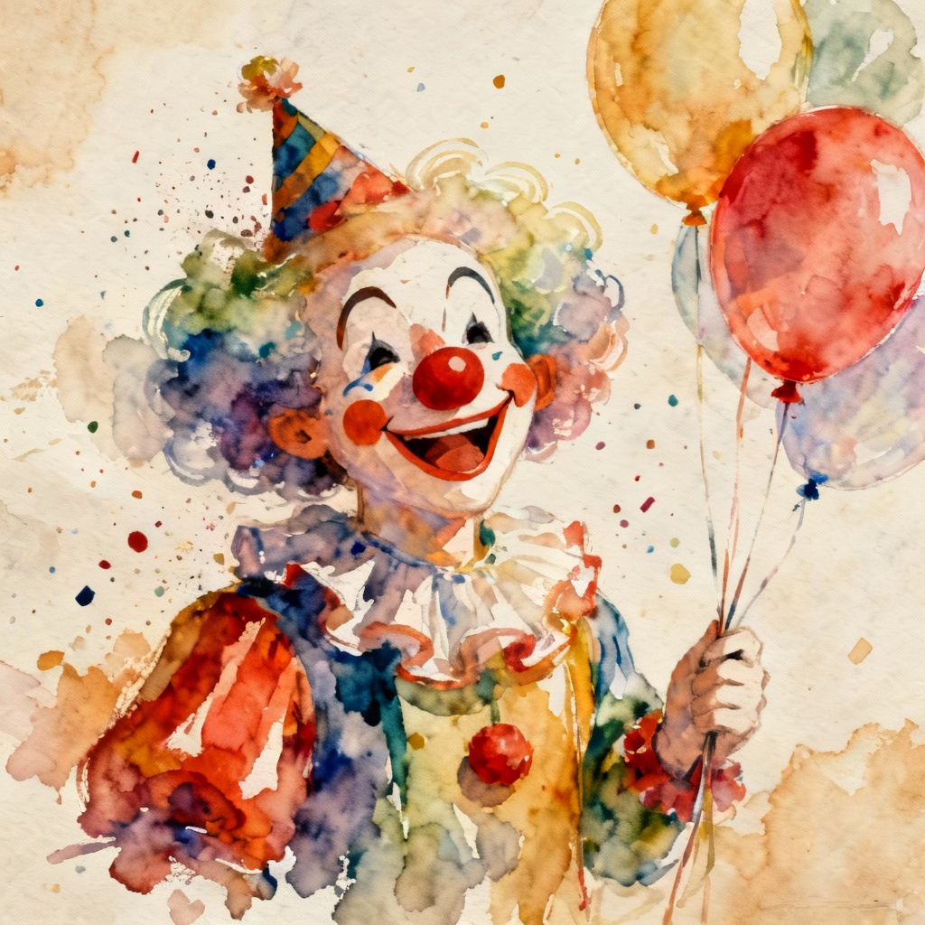 AI watercolor joyful clown artwork