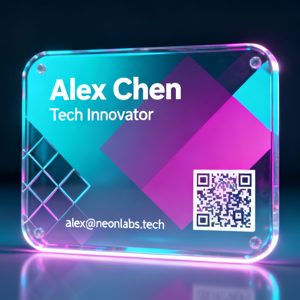 Modern gradient tech visiting card with neon hues and QR code