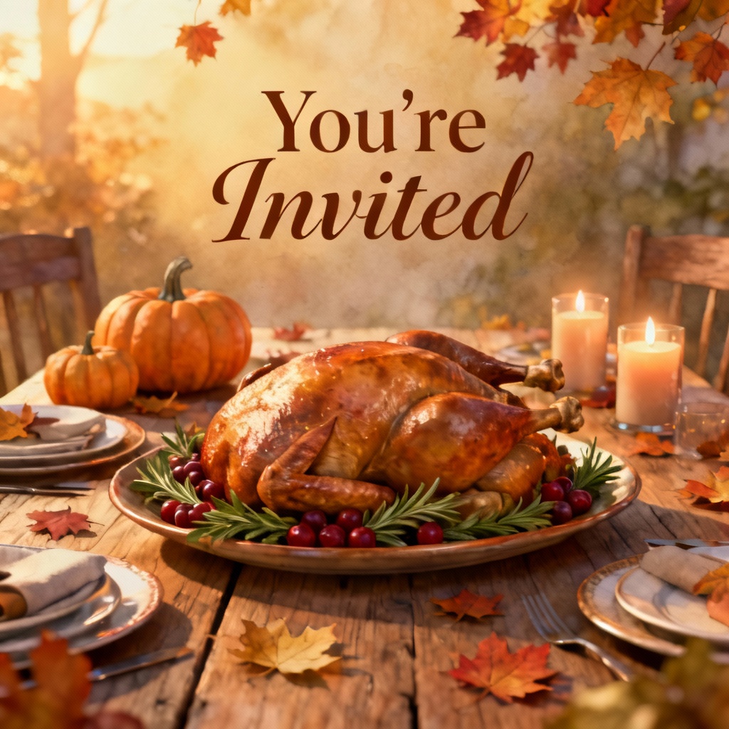AI Thanksgiving dinner invitation artwork