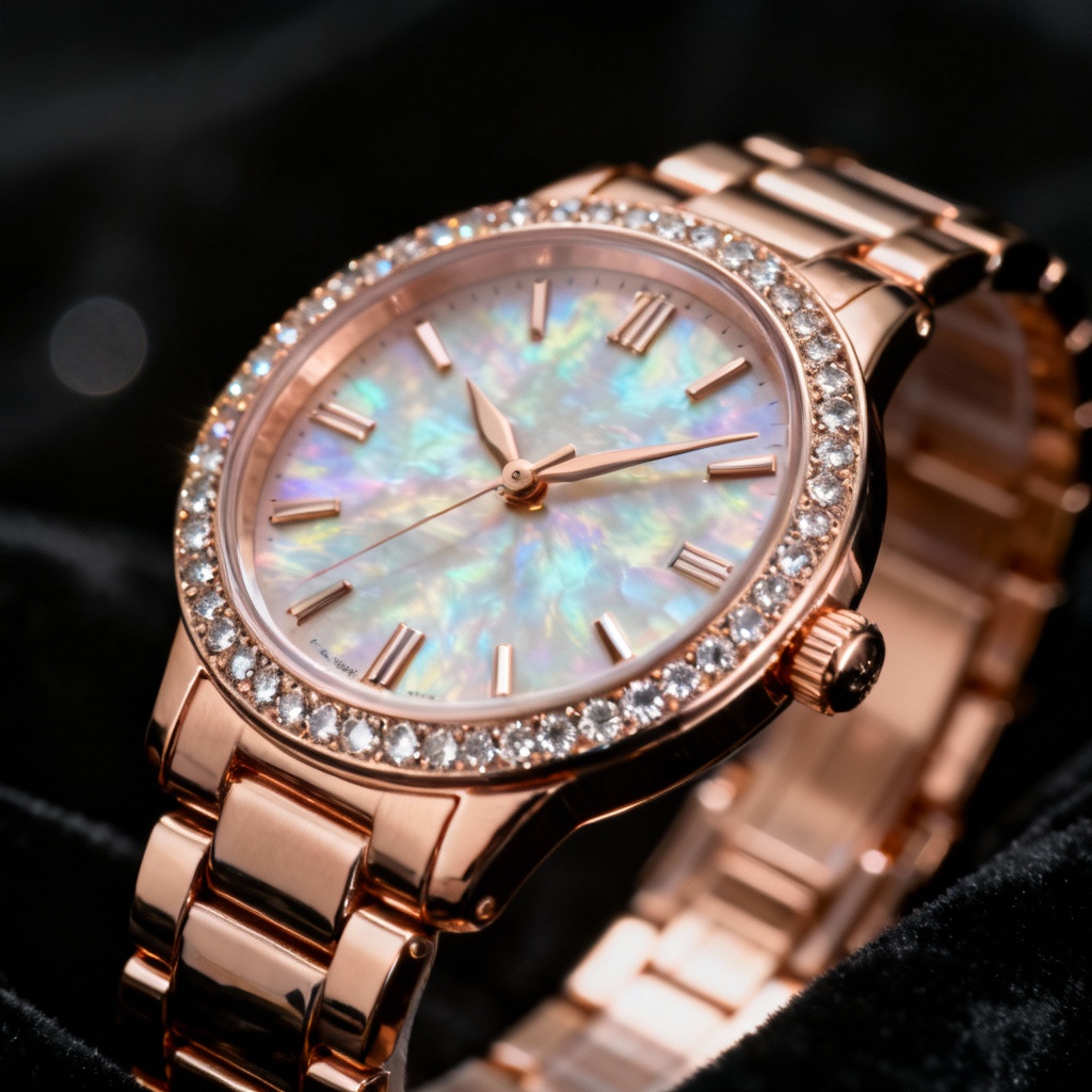 AI Rolex-style rose gold watch with diamond bezel