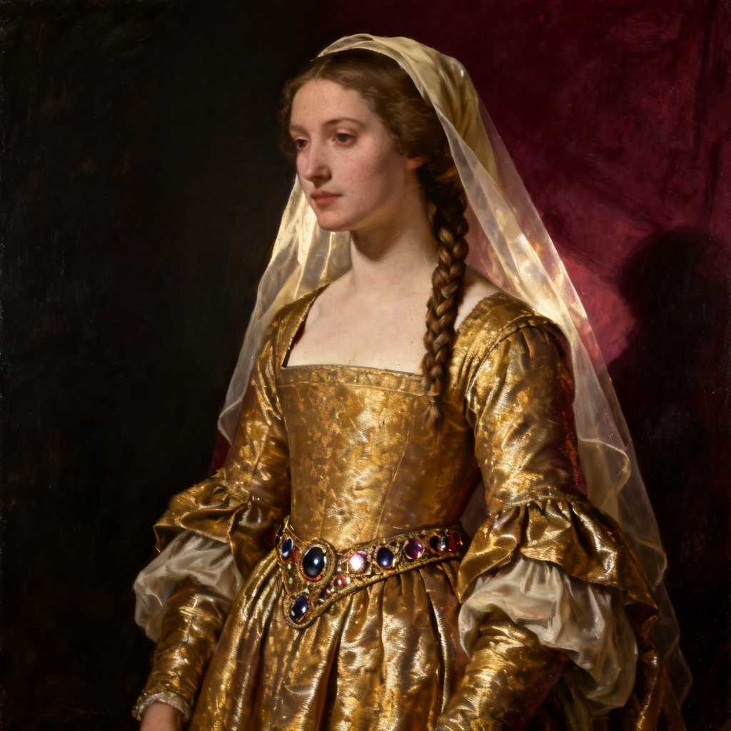 AI renaissance noblewoman in gold brocade attire