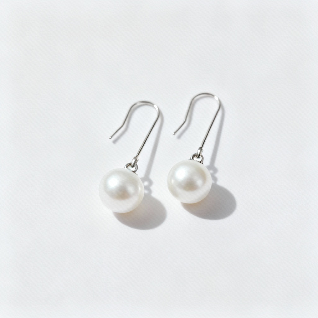 AI minimal pearl drop earrings on white background
