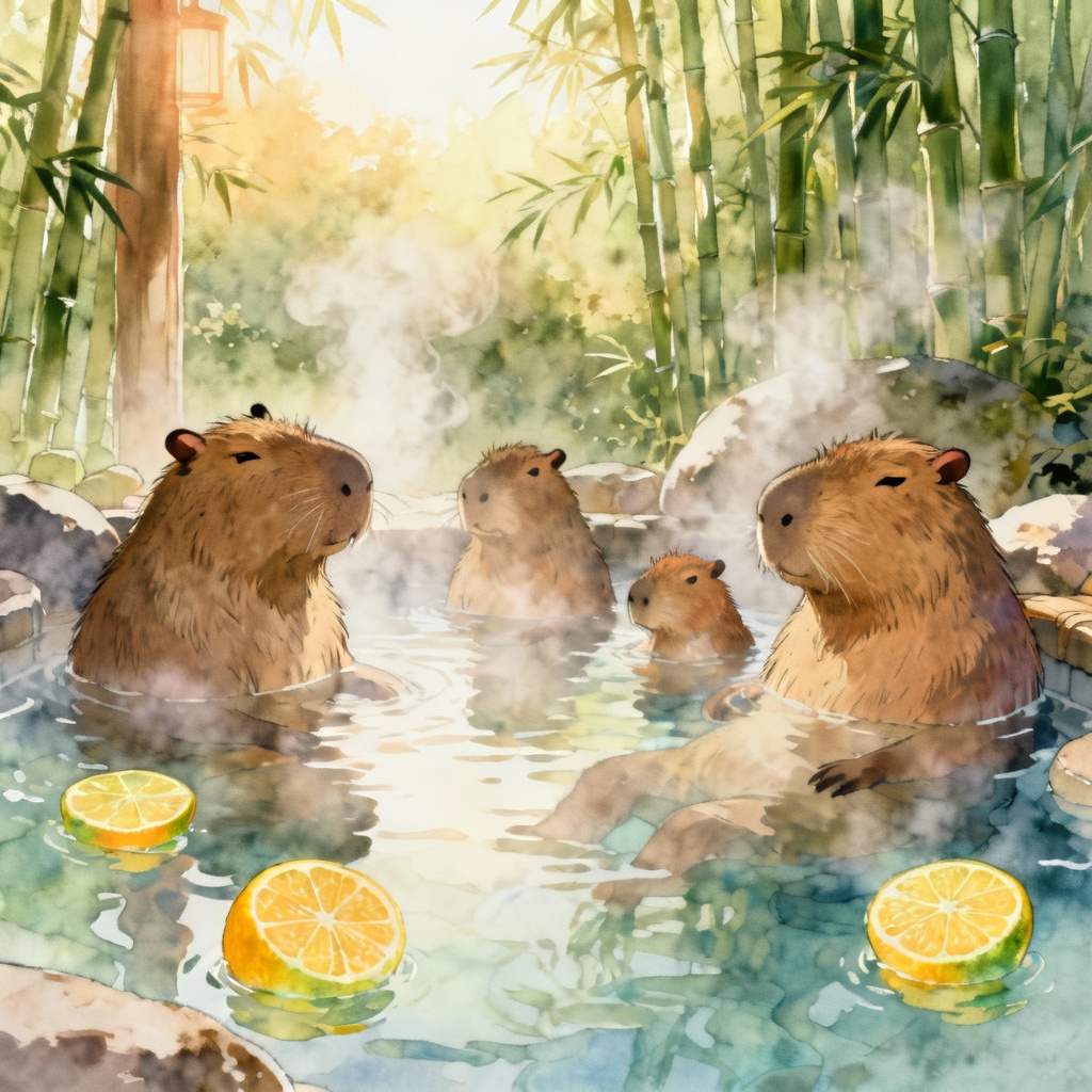 AI Capybara Spa Generator onsen artwork with cozy capybaras