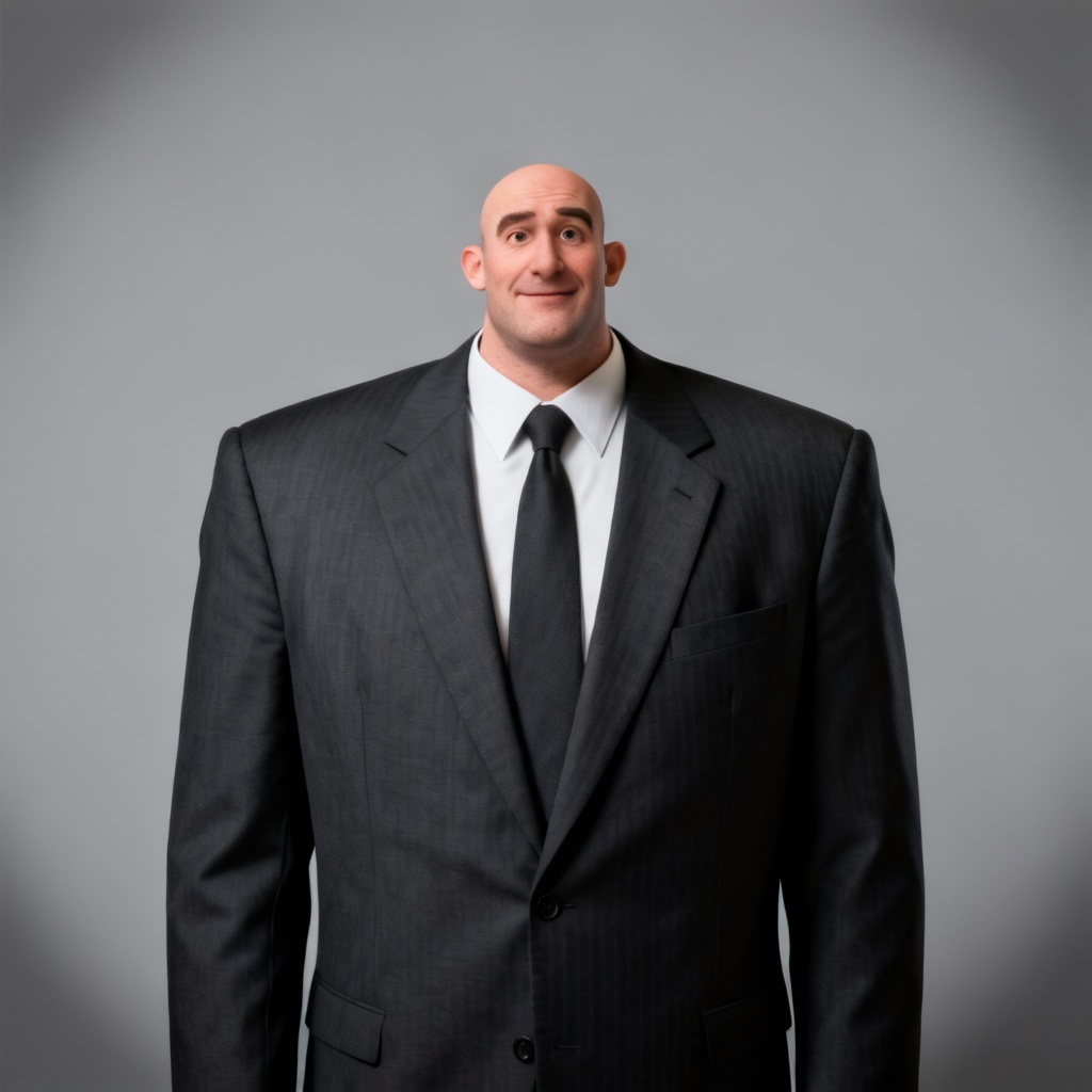 AI tiny head big suit prank portrait