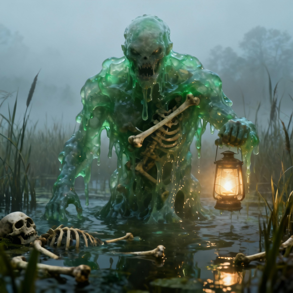 AI monster concept of a swamp ooze with bones