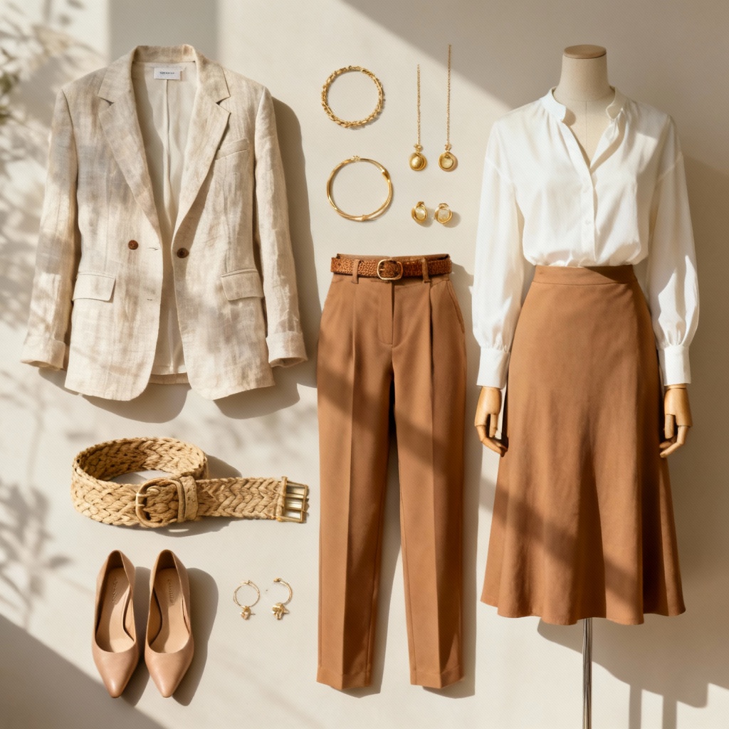AI summer office capsule wardrobe in linen neutrals