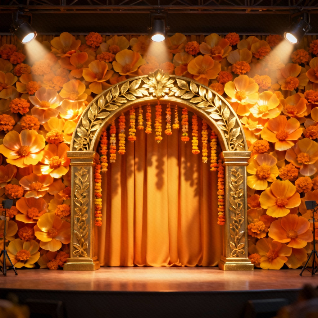 3D marigold garland stage backdrop