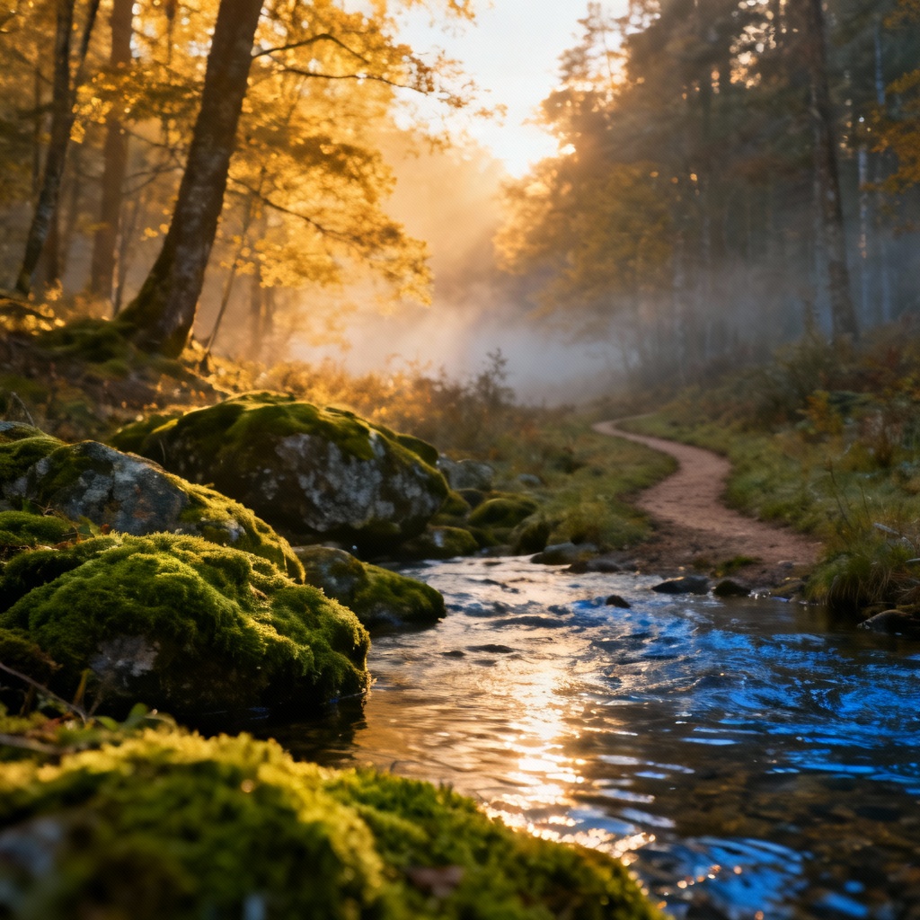 AI generated photoreal forest sunrise environment