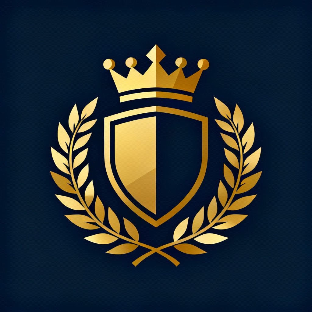 Heraldic emblem crest with stylized crown and laurel