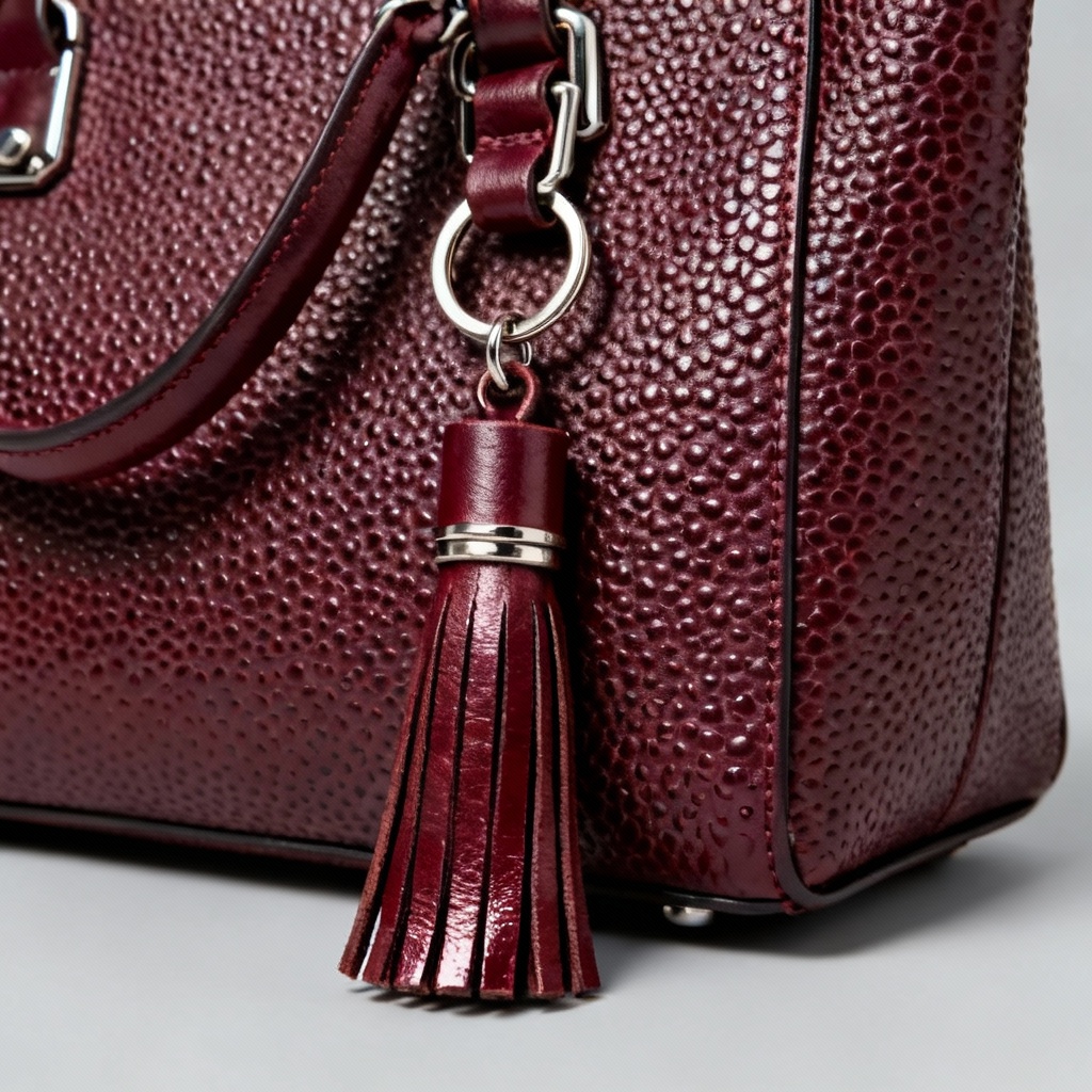 Leather handbag tassel keychain product shot