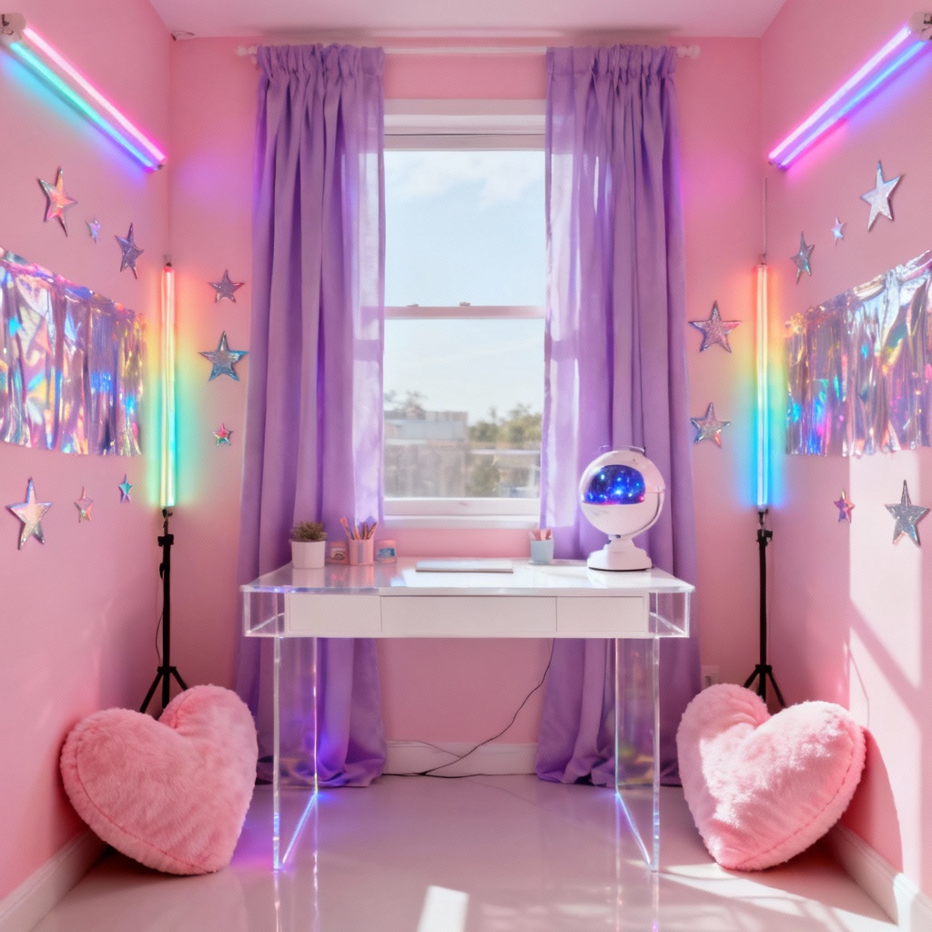 AI Y2K pastel kawaii studio apartment interior