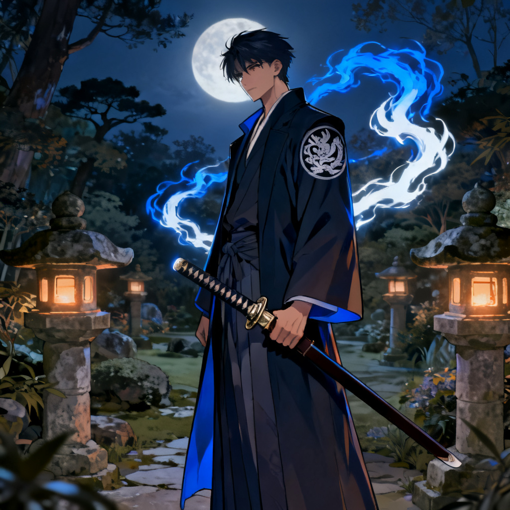 AI JJK OC ancestral clan heir in a moonlit garden
