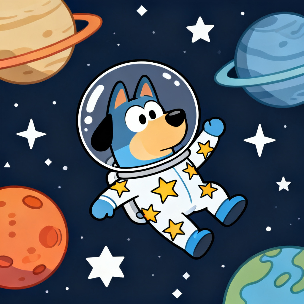 Bluey style space explorer dog OC