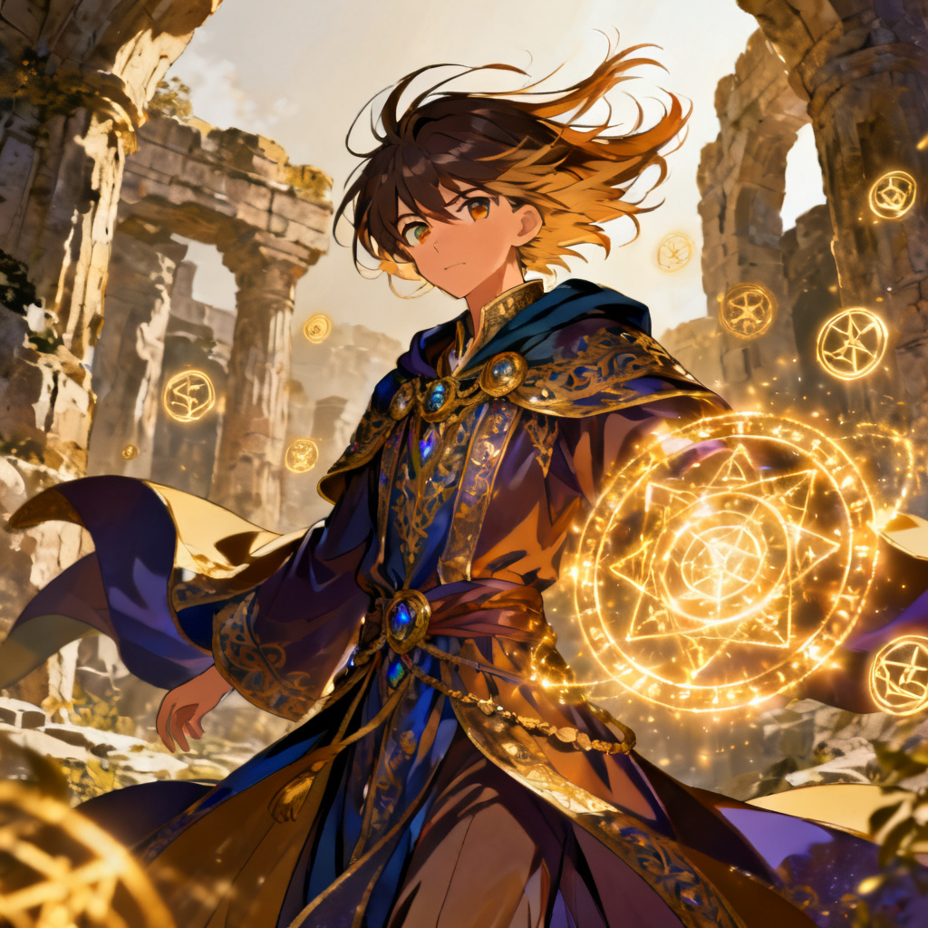 Fantasy mage anime OC casting a spell
