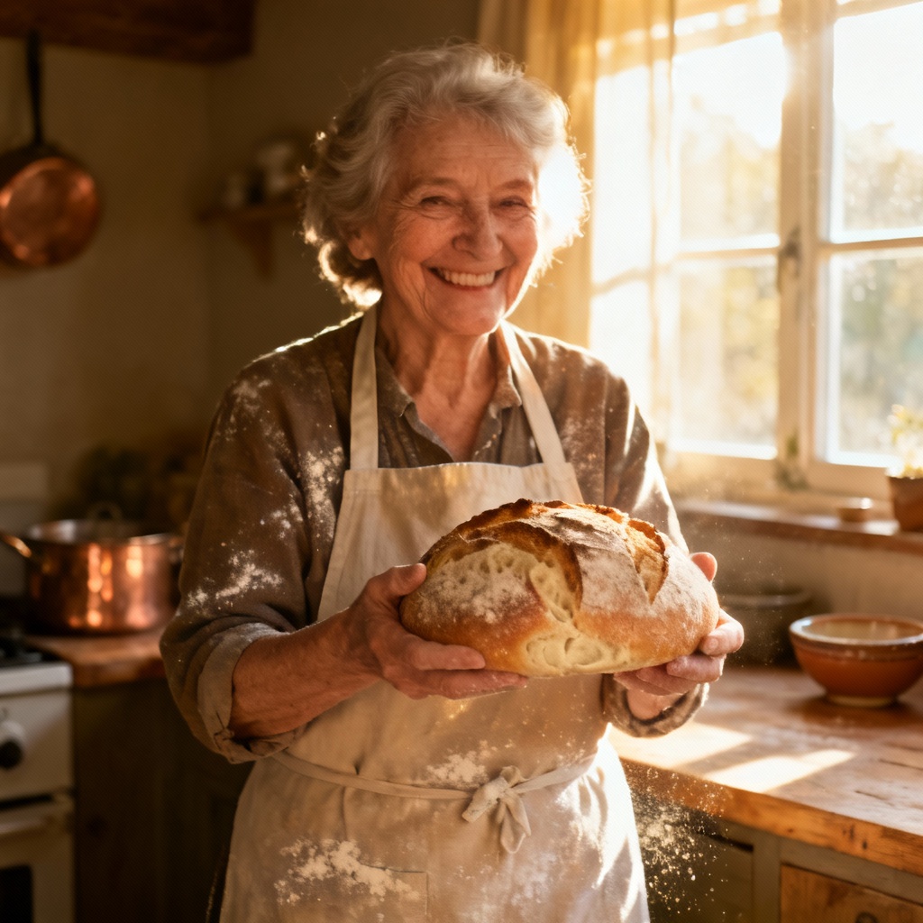 AI grandma baker in a warm kitchen