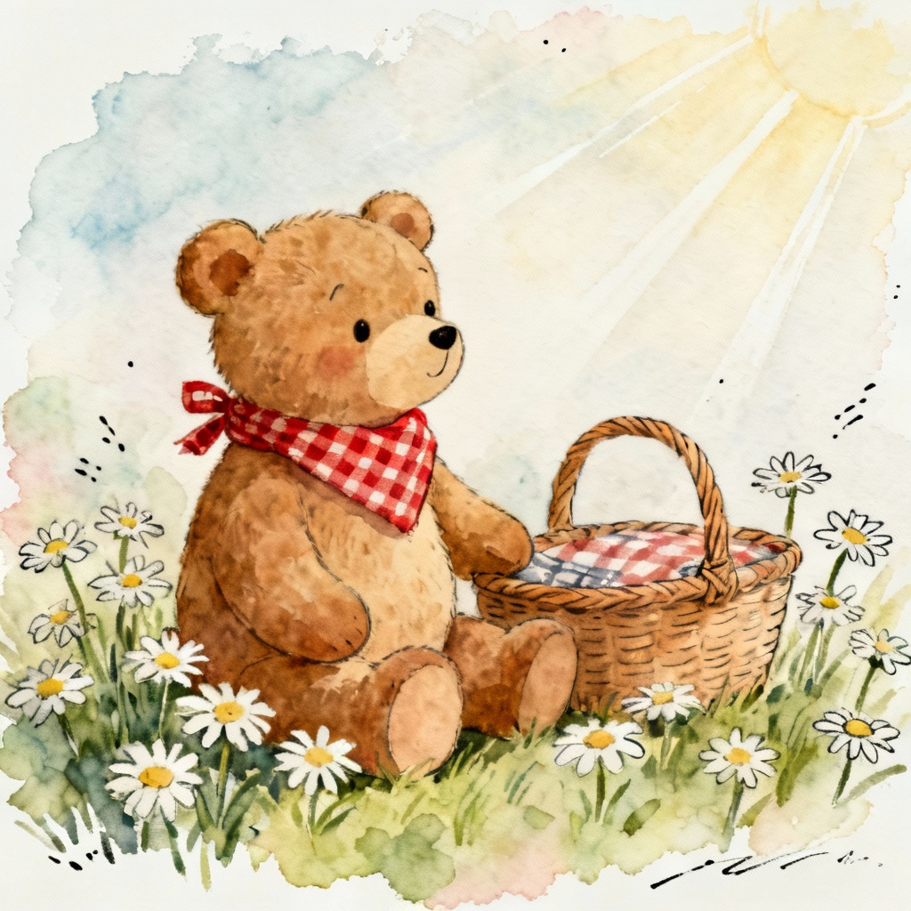 Watercolor Teddy Bear Picnic Illustration