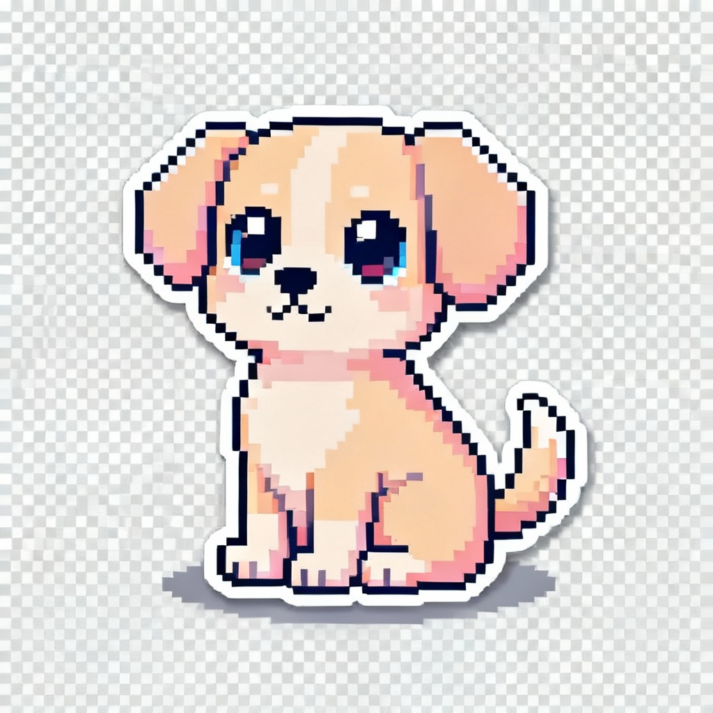 AI cute pixel dog mascot sitting and smiling