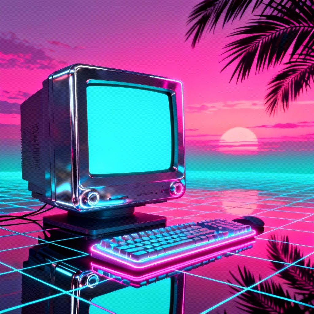 AI retro vaporwave lofi study setup background