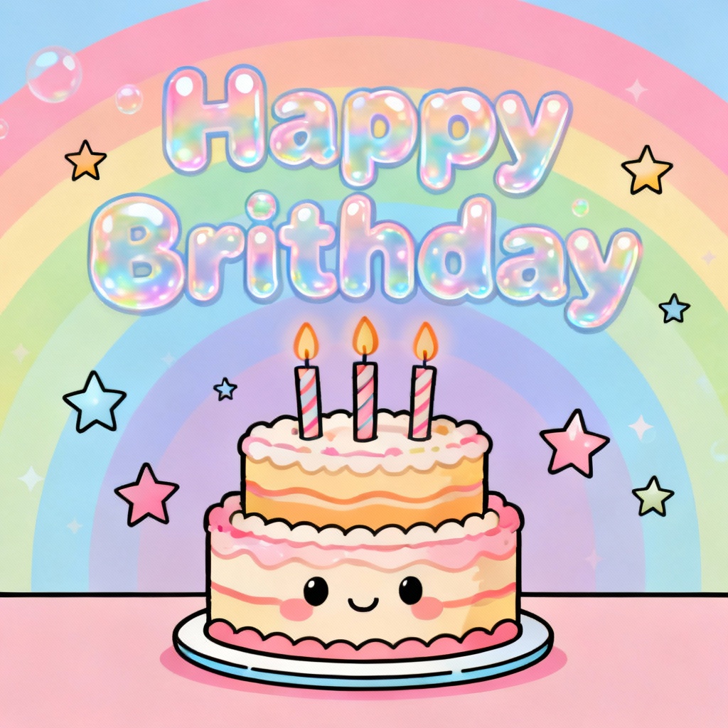 Kawaii style happy brithday cake illustration