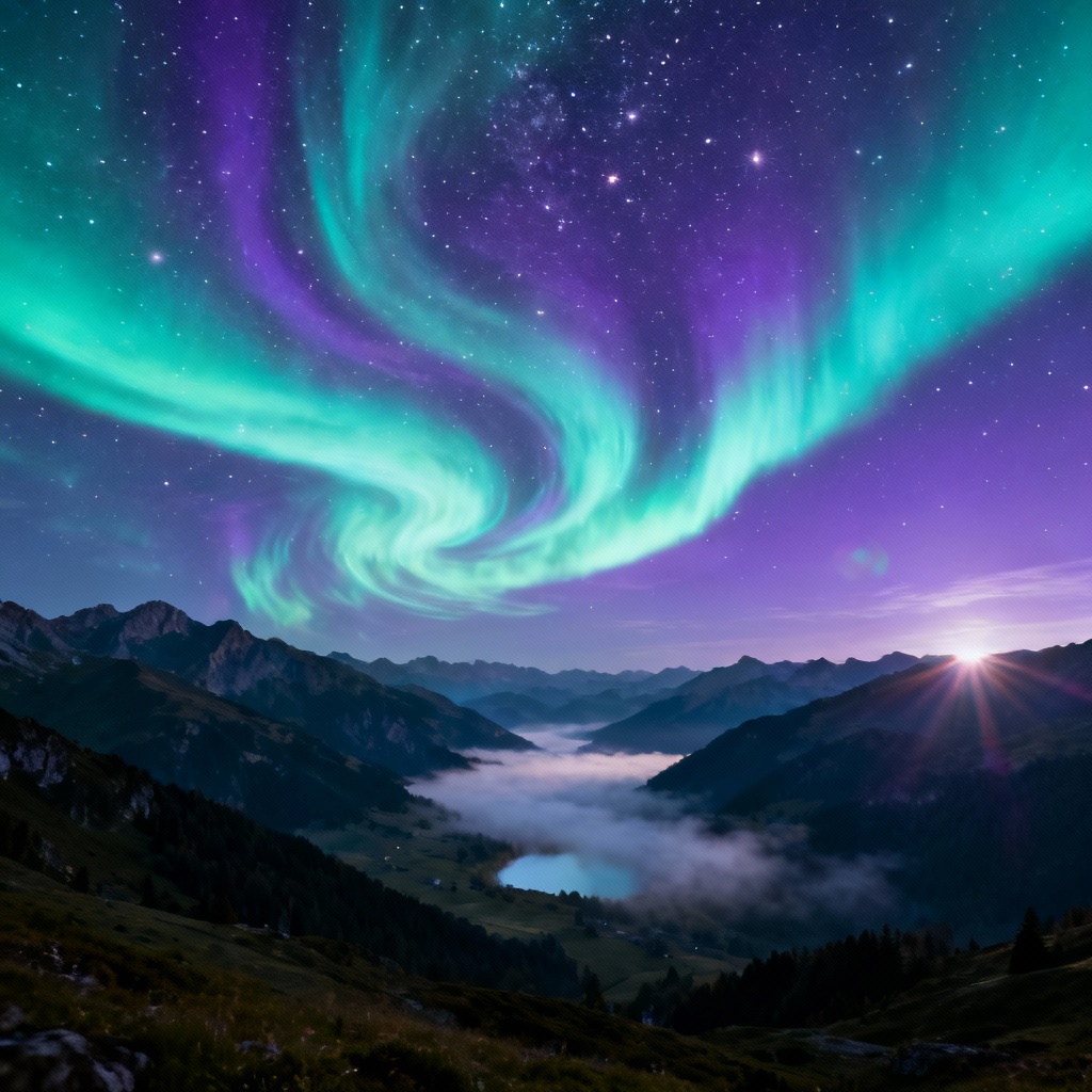 AI aurora sky colorful atmosphere over mountains